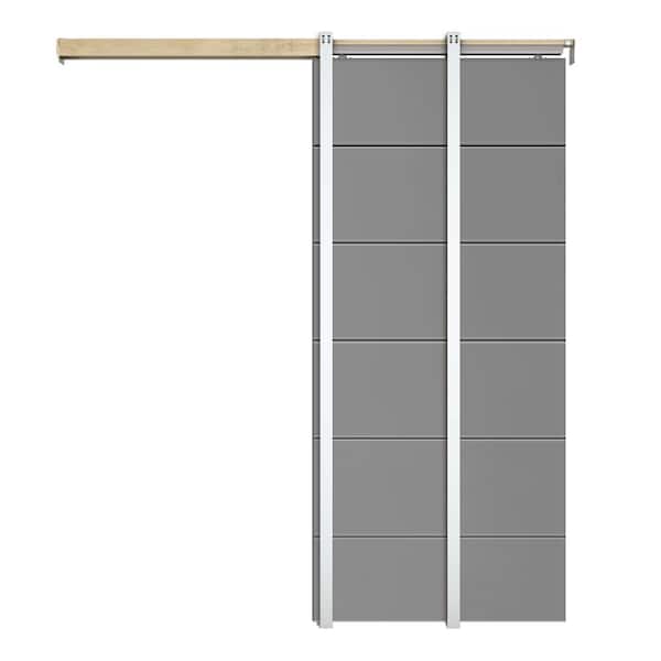 CALHOME 36 in. x 80 in. Light Gray Painted Composite MDF Sliding Door with Pocket Door Frame and Hardware Kit