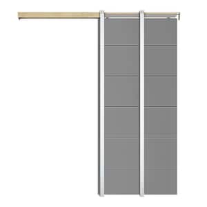 30 in. x 80 in. Light Gray Painted Composite MDF Sliding Door with Pocket Door Frame and Hardware Kit