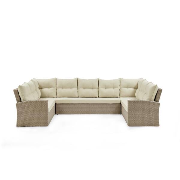 Alaterre Furniture Canaan All-Weather Wicker Outdoor Horseshoe Sectional Sofa with Cushions