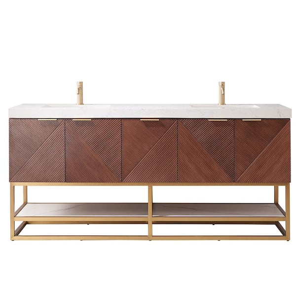 Mahon 72 in. W x 22 in. D x 33.9 in. H Single Sink Bath Vanity in Walnut with White Grain Composite Stone Top