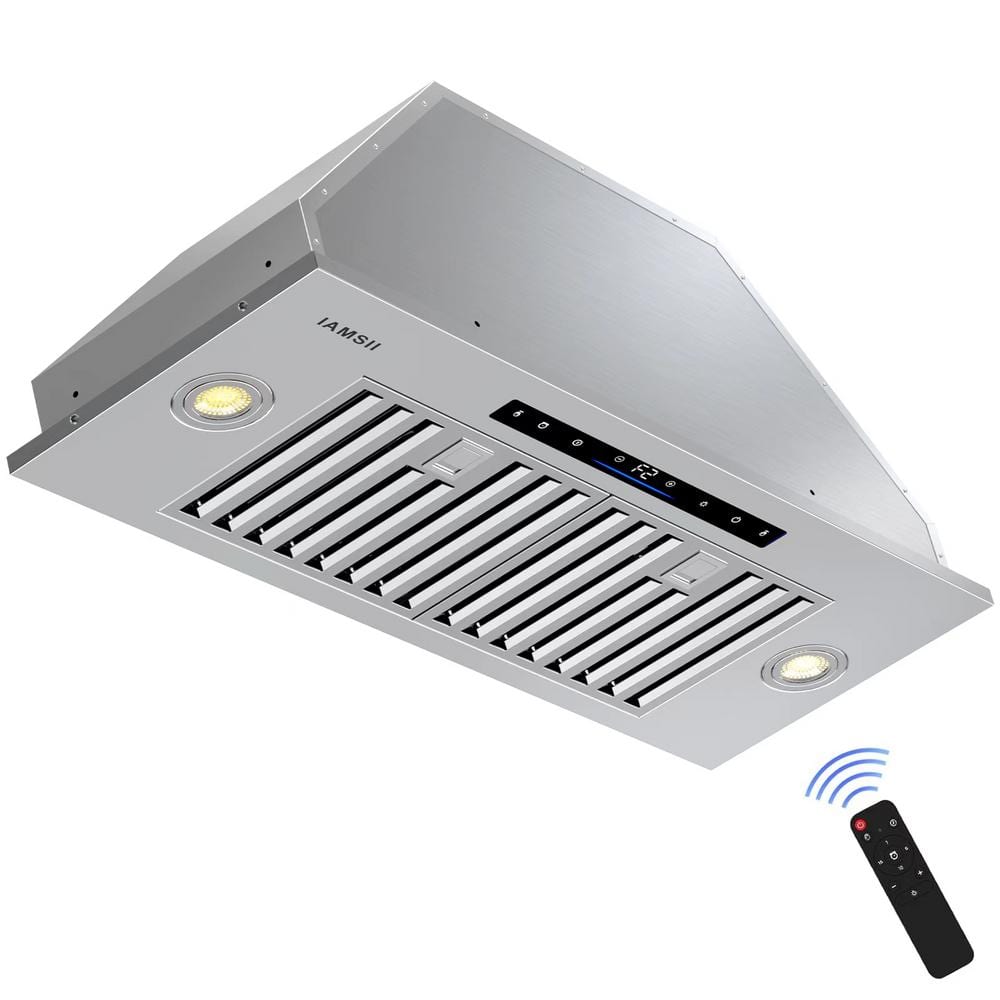 36 in. 750 CFM Convertible Insert Range Hood in Stainless Steel with Remote Control/Carbon Filter/LED Light