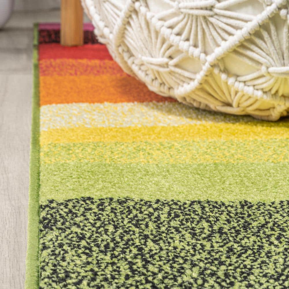 Colorful Geometric Striped Blue Synthetic Kids' 4' x 6' Rug