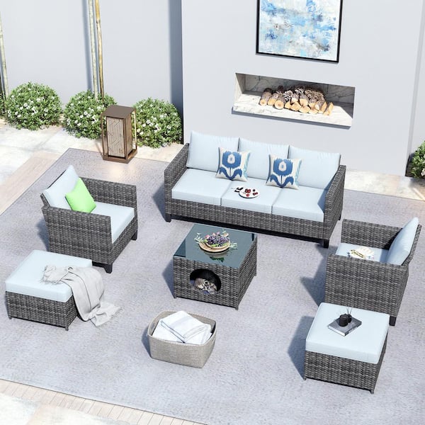 XIZZI Gaia Gray 6-Piece Wicker Outdoor Patio Conversation Seating Set with Gray Cushions