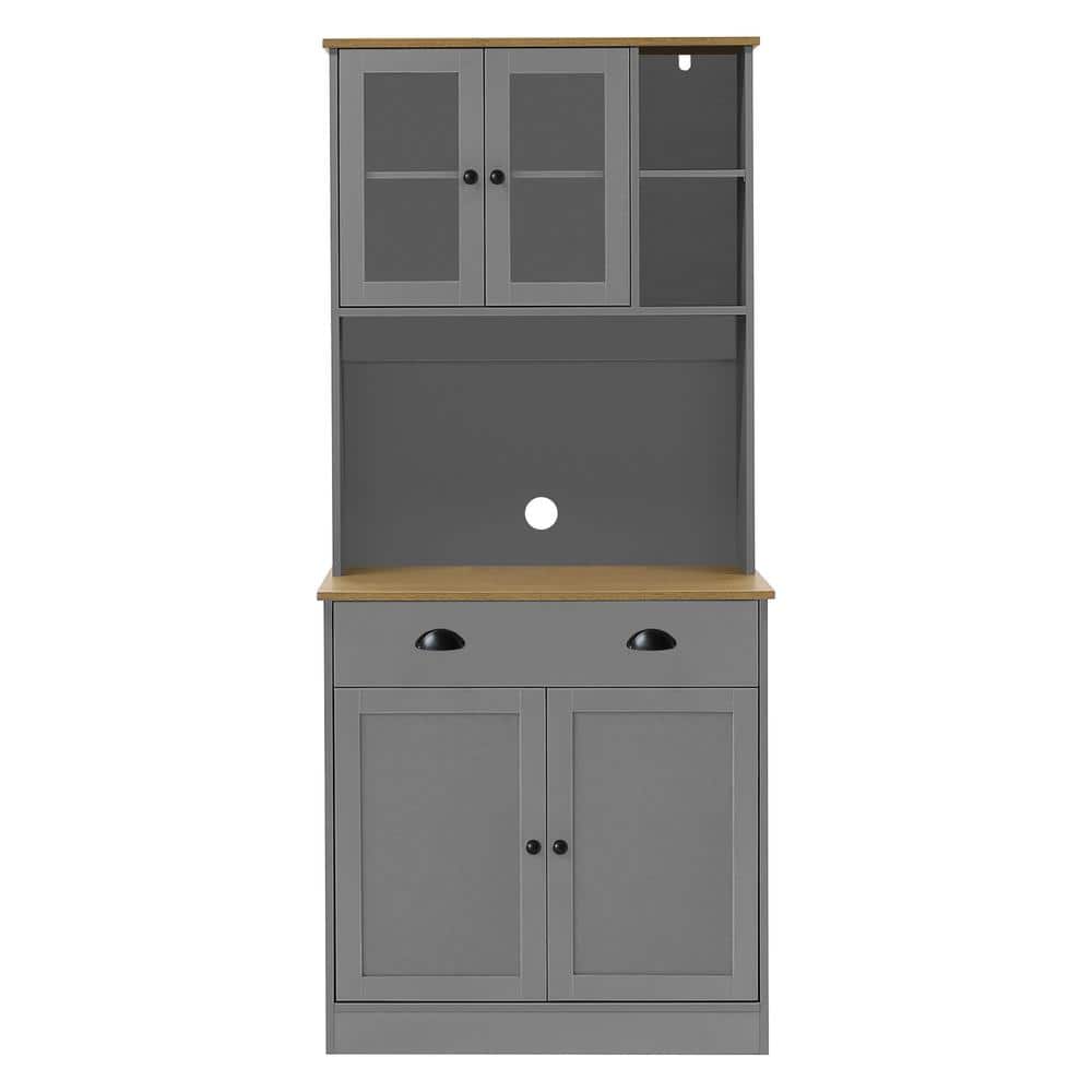 VEIKOUS 72 in. H Gray Freestanding Kitchen Pantry Hutch Storage with Buffet Cupboard and