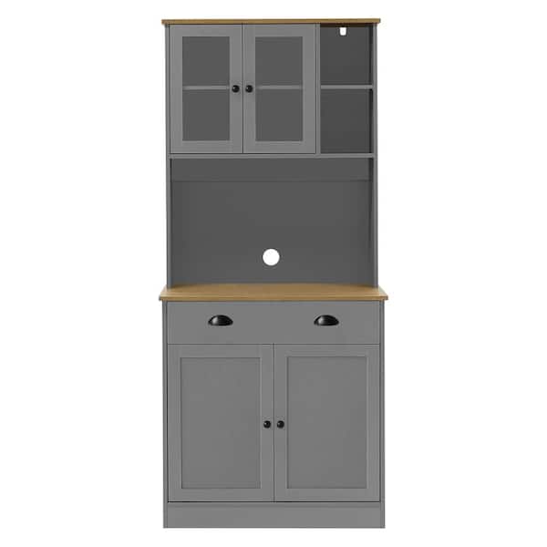 VEIKOUS 72 in. H Gray Freestanding Kitchen Pantry Hutch Cabinet Storage with Buffet Cupboard and Adjustable Shelves