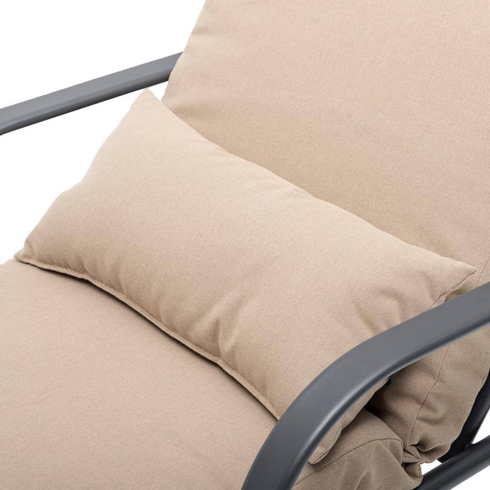 Tan Steel Frame Adjustable Outdoor Chaise Lounge Set with Cushions