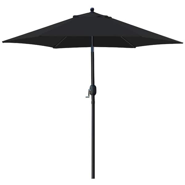 Unbranded 7-1/2 ft. Aluminum Market Push-Button Tilt Patio Umbrella 6 Ribs in Black