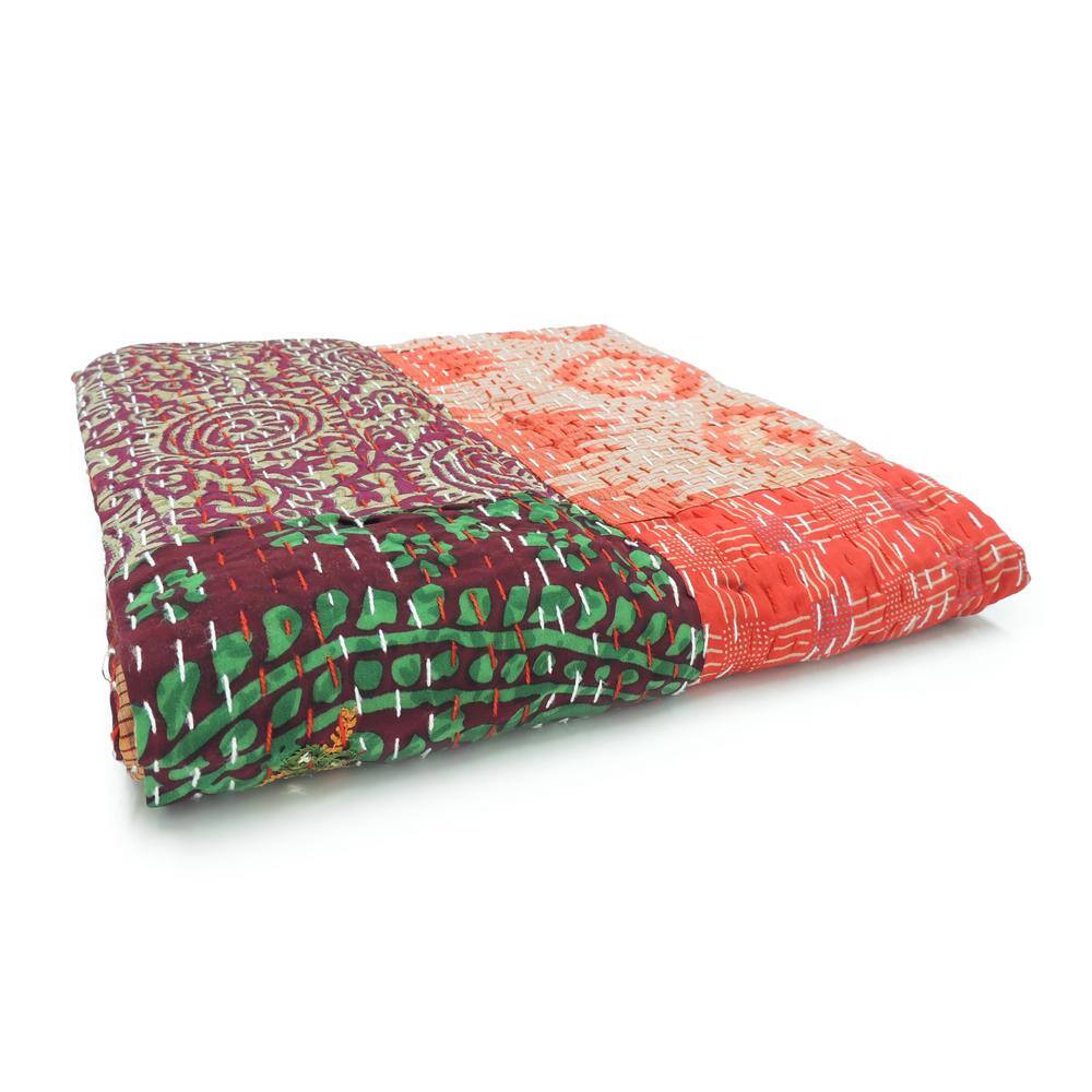 Handmade Maroon Cotton Silk Patchwork Throw Blanket
