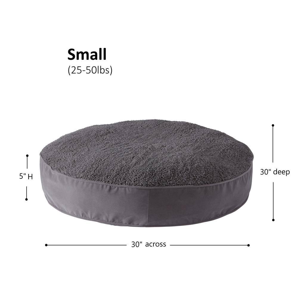 Small Gray Sherpa Round Outdoor Dog Bed