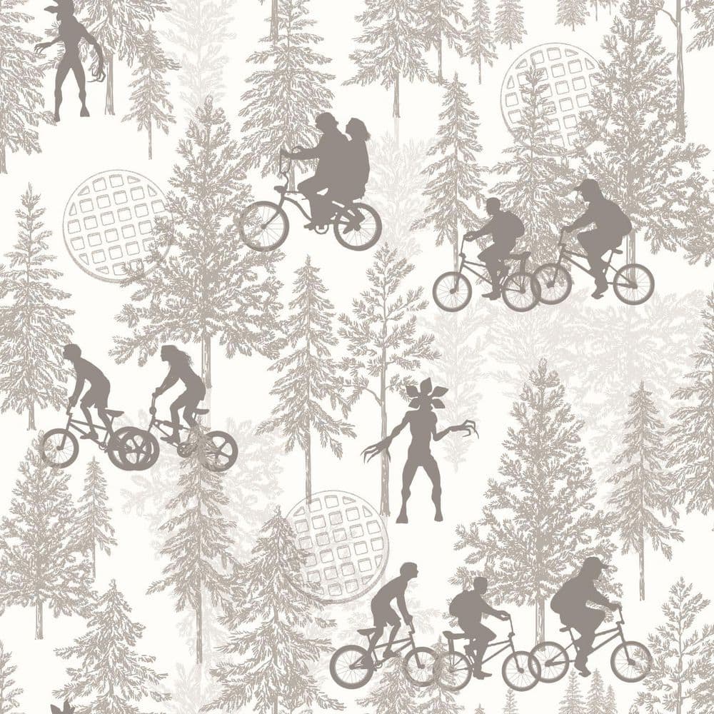 RoomMates 28.29 Sq. Ft. NETFLIX STRANGER THINGS HAWKINS WOODS PEEL AND STICK WALLPAPER, neutral