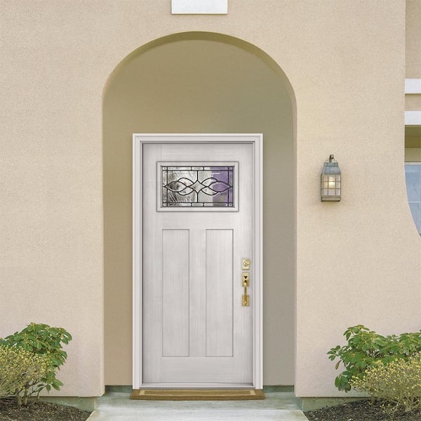 36 in. x 80 in. Primed Left-Hand 1-Lite Craftsman Carillon Fiberglass Prehung Front Door with Brickmould