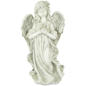 17 in. Peaceful Angel Holding a Rose Outdoor Garden Statue