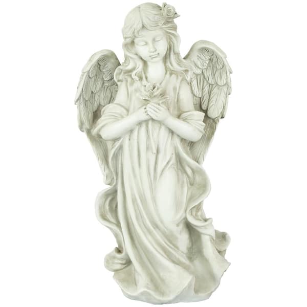 Northlight 17 in. Peaceful Angel Holding a Rose Outdoor Garden Statue