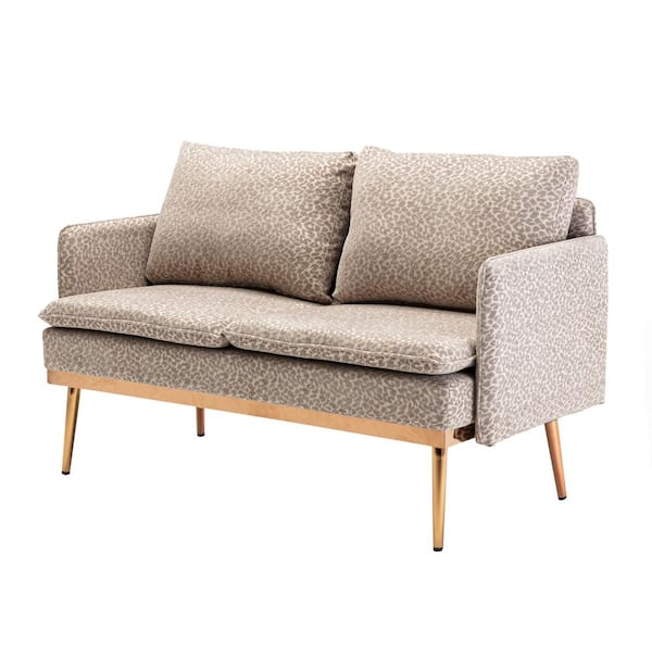 Spaco 55.91 in. Leopard Gray Polyester 2-Seats Loveseat with Iron Feet