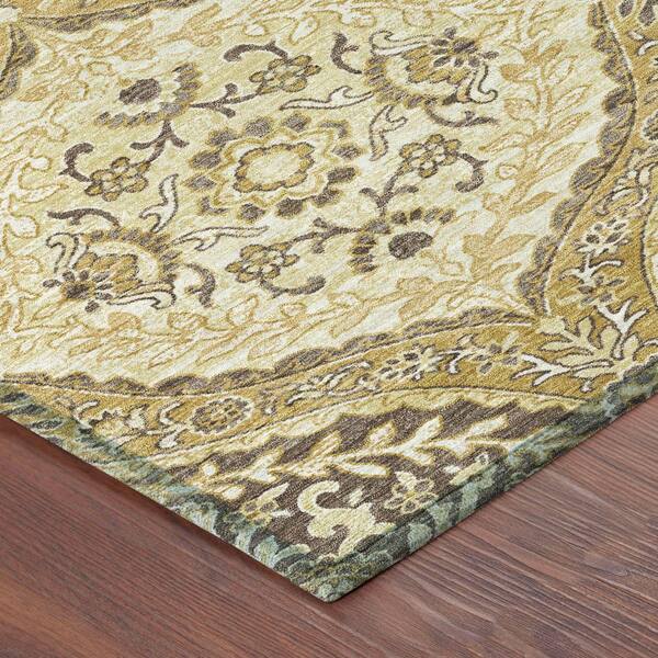 Chantille Machine Washable Indoor/Outdoor Abstract ACN2698 Gold 8 ft. x 8 ft. Round Rug