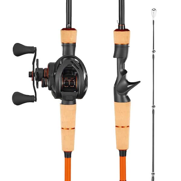 Rod and Fishing Reel Combo, Ceramic Guides, IM7 Carbon Fiber Baitcasting, 6+1 BB System, 7.0:1 Gear Ratio, Cork Handle
