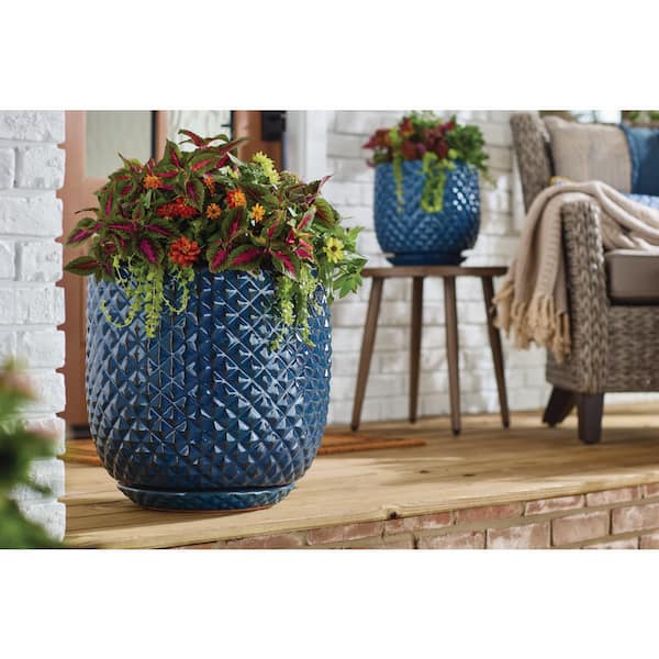 18 in. Blue Preston Ceramic Planter Decorative Pot