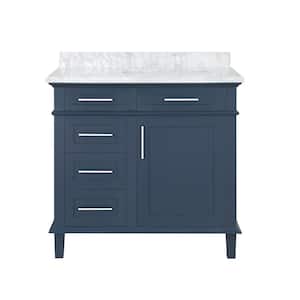 Sonoma 36 in. W x 22 in. D x 34.50 in. H Bath Vanity in Midnight Blue with Carrara Marble Top