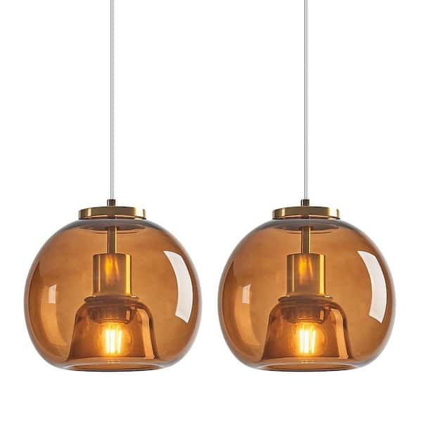 Home Lighting ‎60-Watt 1 Light 7.87 in. Coffee Glass Globe Pendant Light for Kitchen Island, No Bulbs Included, 2-Pack