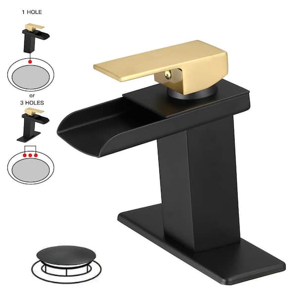 Single Handle Single Hole Bathroom Faucet in Matte Black & Gold