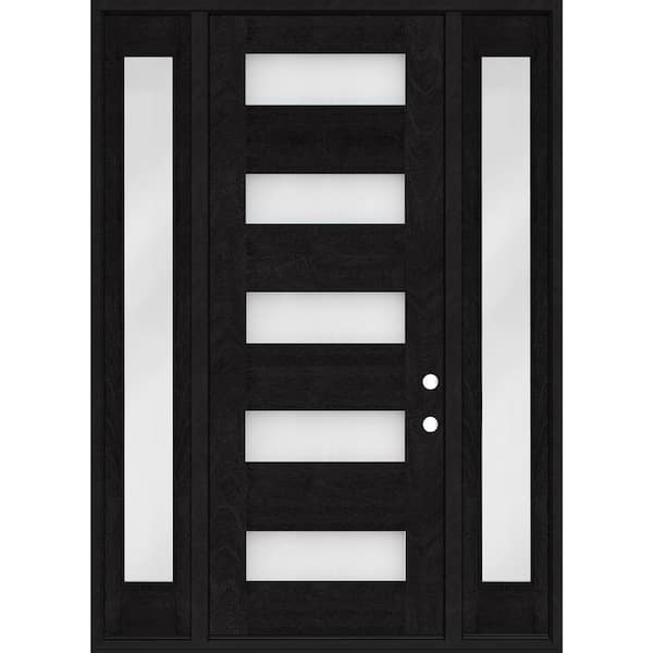 Regency 64 in. x 96 in. 5L Modern Frosted Glass LH Onyx Stain Mahogany Fiberglass Prehung Front Door w/Dbl 12in.SL