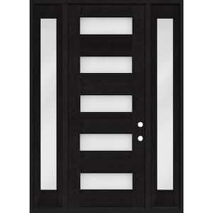 Regency 64 in. x 80 in. 5L Modern Clear Glass LHIS Onyx Stain Mahogany Fiberglass Prehung Front Door w/Dbl 12 in. SL