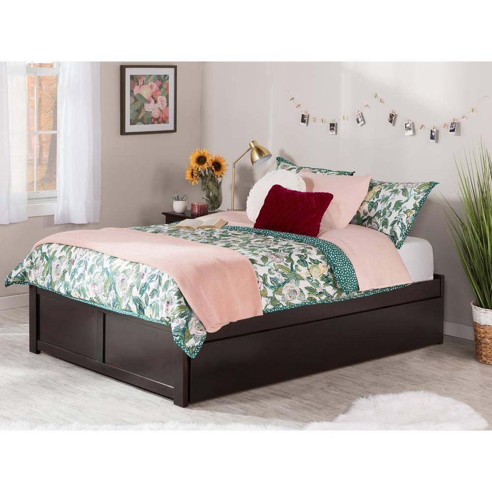 Espresso Queen Wood Platform Bed with Trundle and Slats