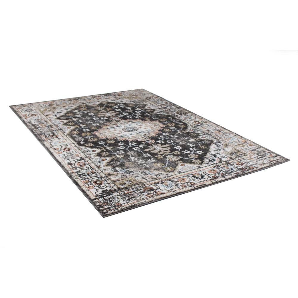 Soothing Striation Black Synthetic 7'6" x 9'6" Easy Care Rug