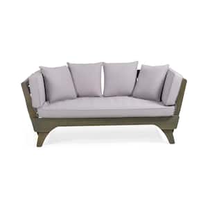 Serene Grey Wood Expandable Outdoor Day Bed with Grey Cushions