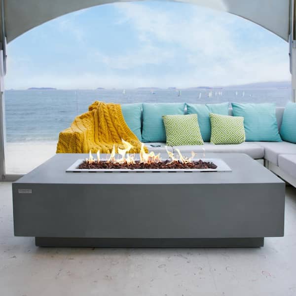 Envelor Granville Outdoor Fire Pit 60 in. x 27 in. Rectangular Concrete Natural Gas Fire Table with Lava Rocks and Cover
