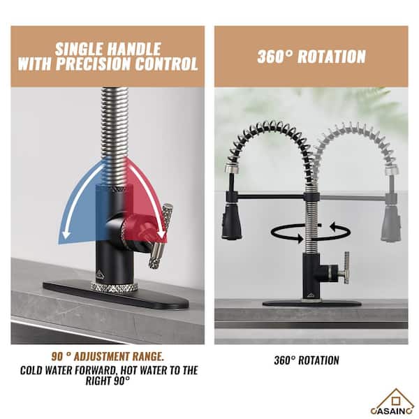 Single-Handle Pull Down Sprayer Kitchen Faucet with Power Boost 3 Function Sprayed in Matte Black and Brushed Nickel