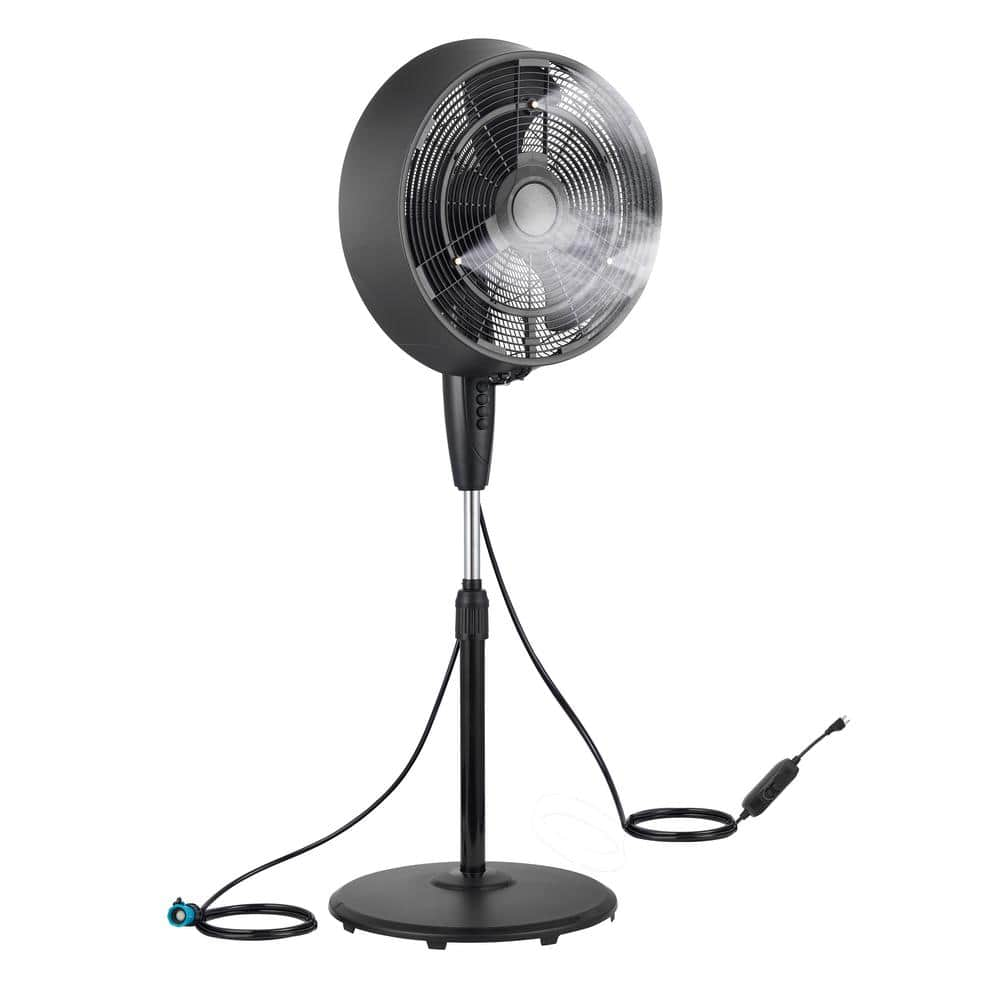 Pelonis 18 in. 3 Speeds Outdoor Misting Pedestal Fan in Black with 80° Oscillation 1600 CFM for up to 500 sq. ft