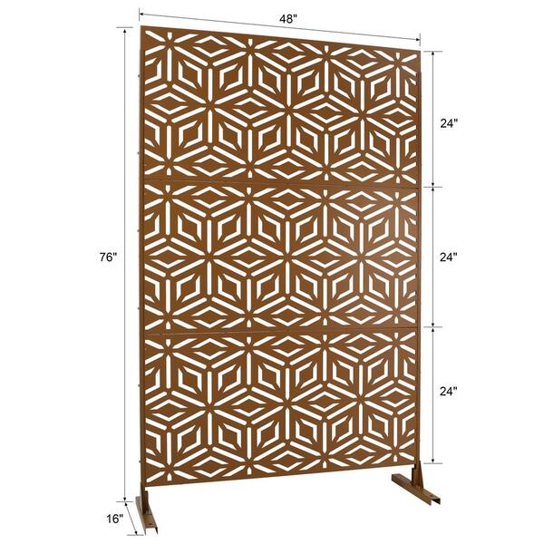 Tidoin 6.3 ft. x 4 ft. Brown Steel Freestanding Flat Flat Top Decorative Privacy Screen Metal Fence Panel