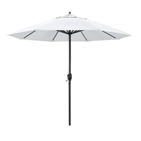 California Umbrella 9 ft. Black Aluminum Market Patio Umbrella Auto Tilt in White Olefin