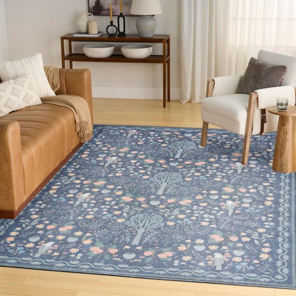 Botanical Washables Blue Multicolor 4 ft. x 6 ft. Botanical Contemporary Area Rug