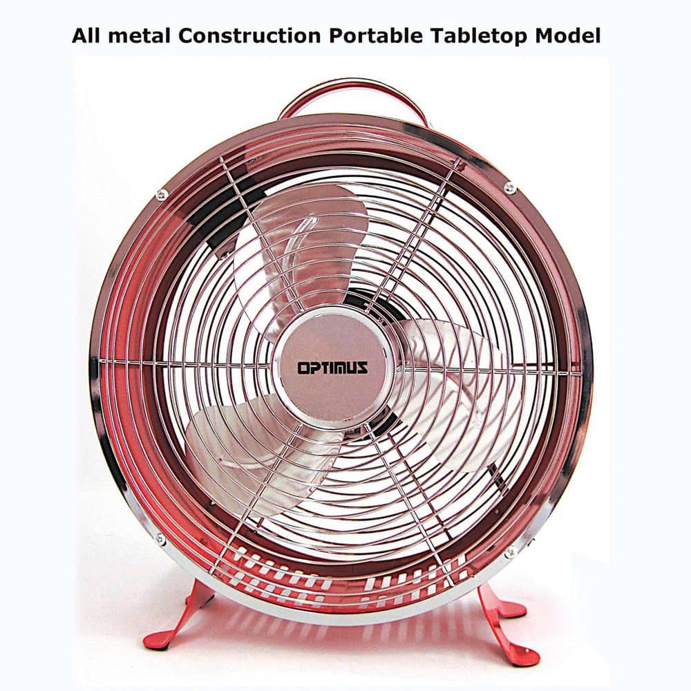 Red Retro Drum Fan with Two Speed Settings, 10 Inch