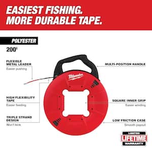 200 ft. Polyester Fish Tape with Flexible Metal Leader with 7-in-1 Combination Wire Strippers Pliers