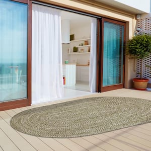 Braided Green-White 8 ft. x 10 ft. Reversible Transitional Polypropylene Indoor/Outdoor Area Rug