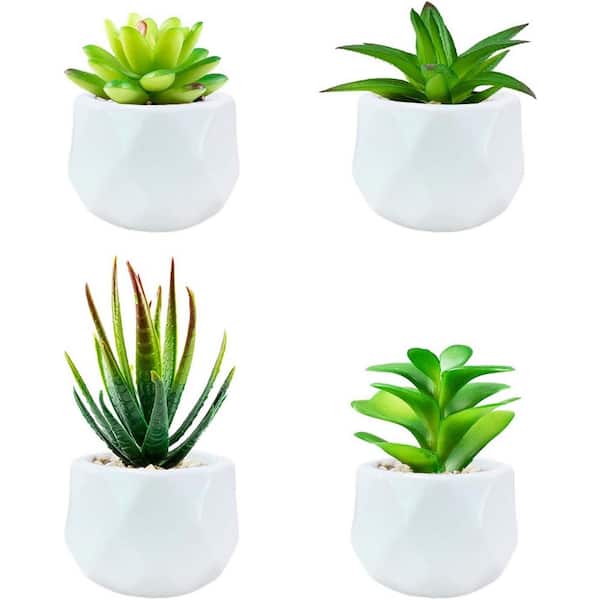 Unbranded 2.6 in. White Ceramic Indoor Outdoor Artificial Succulent Plant  Green Aesthetic Faux Desk for Bathroom Bedroom Office 59B1124C1925