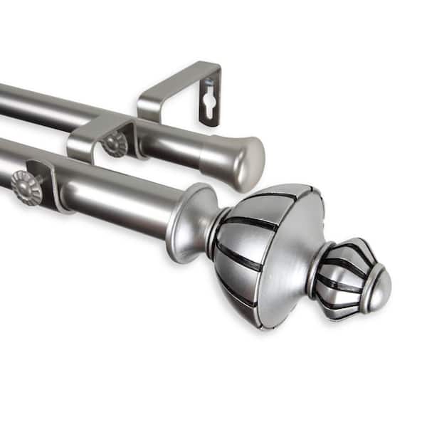 Rod Desyne 48 in. - 84 in. Telescoping 1 in. Satin Nickel Double Curtain Rod Kit with Jerome Finial