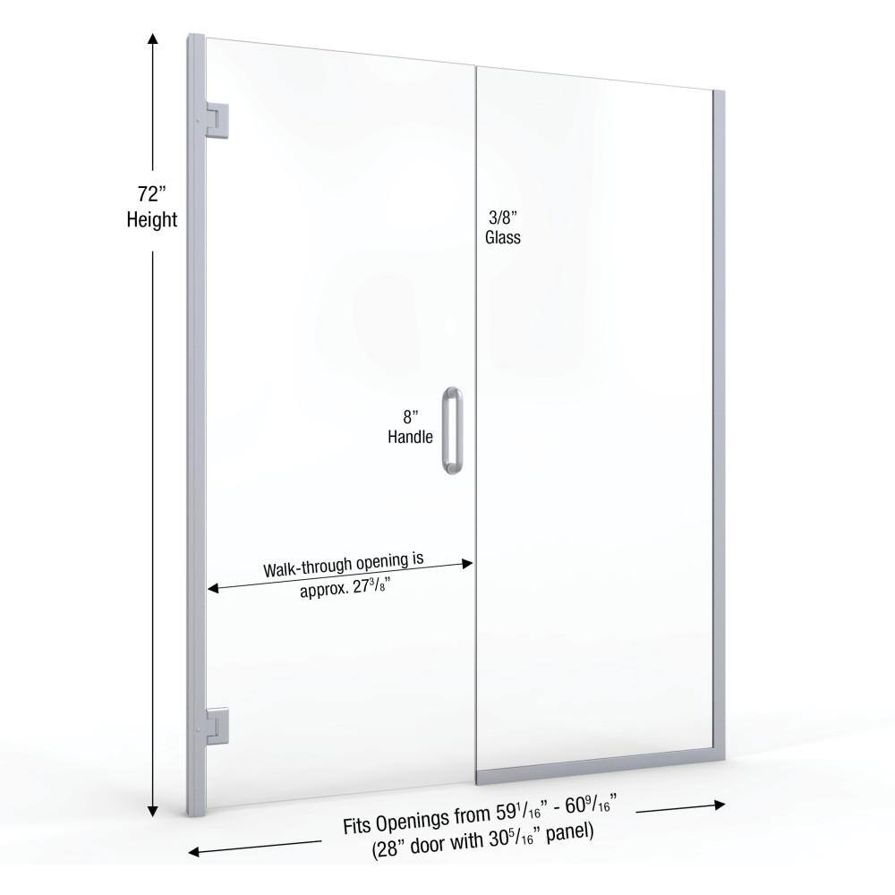 Coppia 60" x 72" Frameless Clear Glass Shower Door with Brushed Nickel Handle