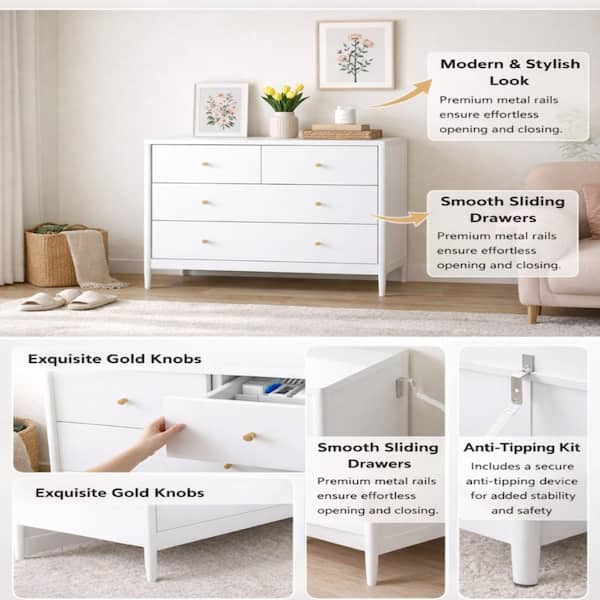 Aupodin White 4-Drawer Kids Dresser, Wooden Storage Cabinet for Toddler Bedroom, Nursery, Closet, Baby Nightstand Organizer Aupodin White 4-Drawer Kids Dresser, Wooden Storage Cabinet for Toddler Bedroom, Nursery, Closet, Baby Nightstand Organizer