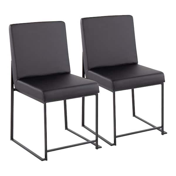 Lumisource Fuji Black Faux Leather and Black Steel High Back Dining Side Chair (Set of 2)