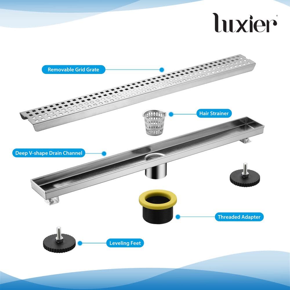 Stainless Steel 24" Linear Shower Drain with Square Pattern Cover