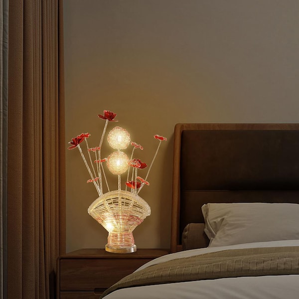21.5 in. H Aluminium Red Roses and Vase LED Table Lamp