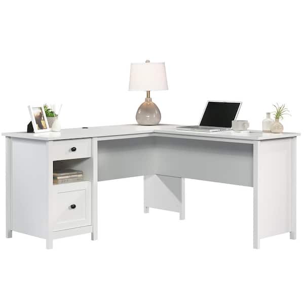 L Shaped Soft White Computer Desk With, Small White Computer Desk With File Drawer