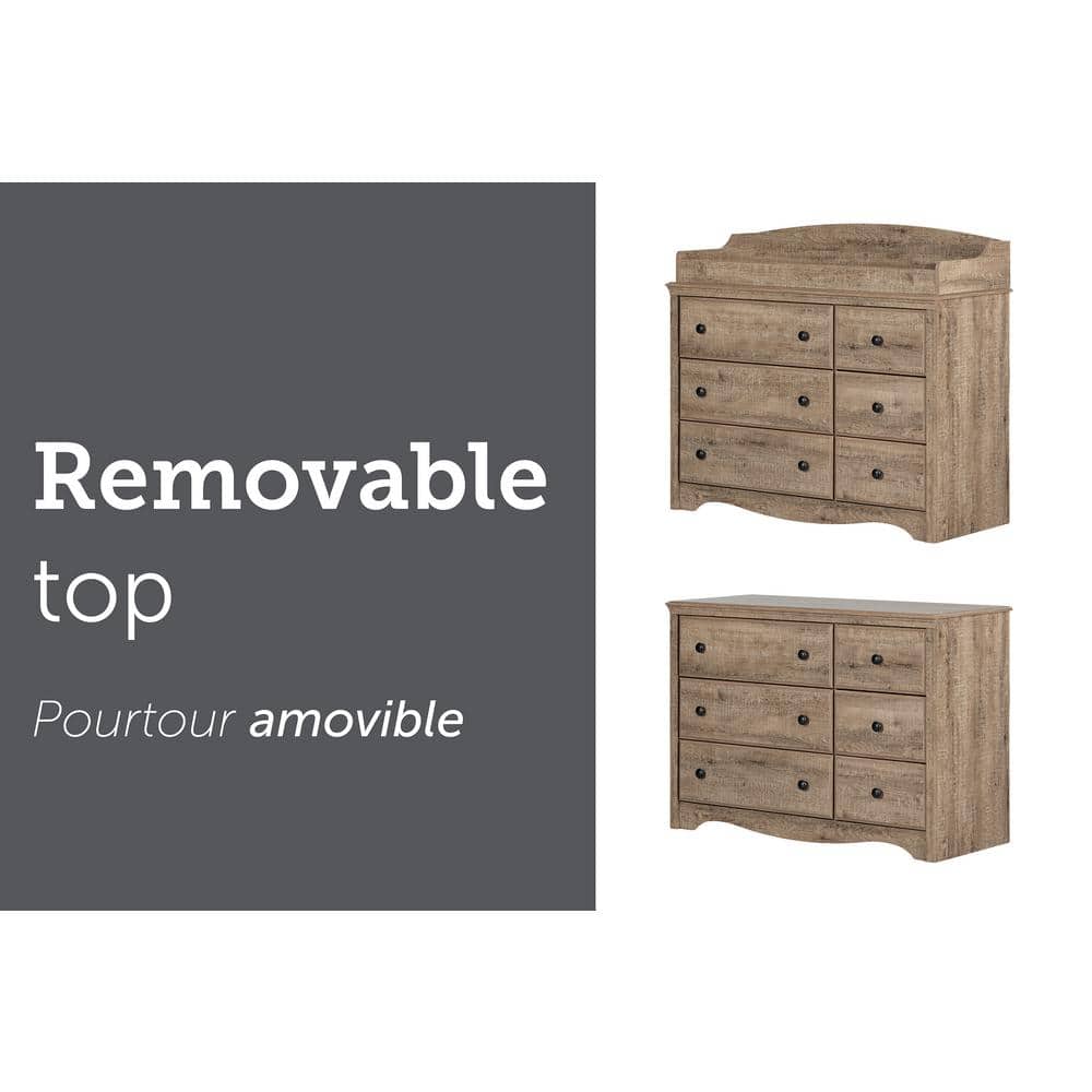 Weathered Oak 6-Drawer Changing Table Dresser