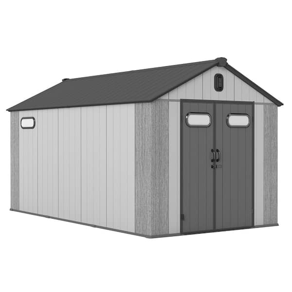 JPJPUU 8 X 16 FT. Outdoor Resin Storage Shed with Lockable Door