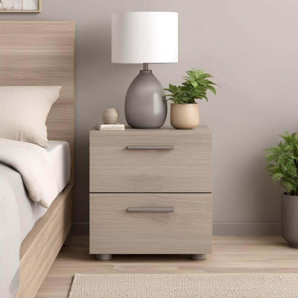 Truffle Transitional 2-Drawer Nightstand with Metal Accents