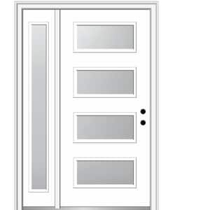 Celeste 48 in. x 80 in. Left-Hand Inswing 4-Lite Frosted Glass Primed Fiberglass Prehung Front Door on 4-9/16 in. Frame